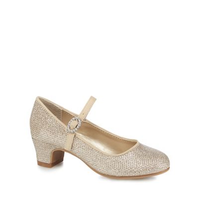 Girls' gold glittery heeled shoes